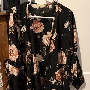 Altar'd State Black Floral Kimono Top